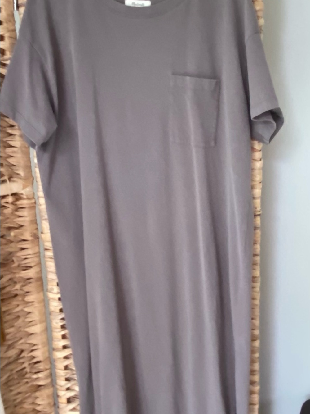 Madewell womens Short-Sleeve Pocket Tee Dress in Charcoal, slits on both sides.
